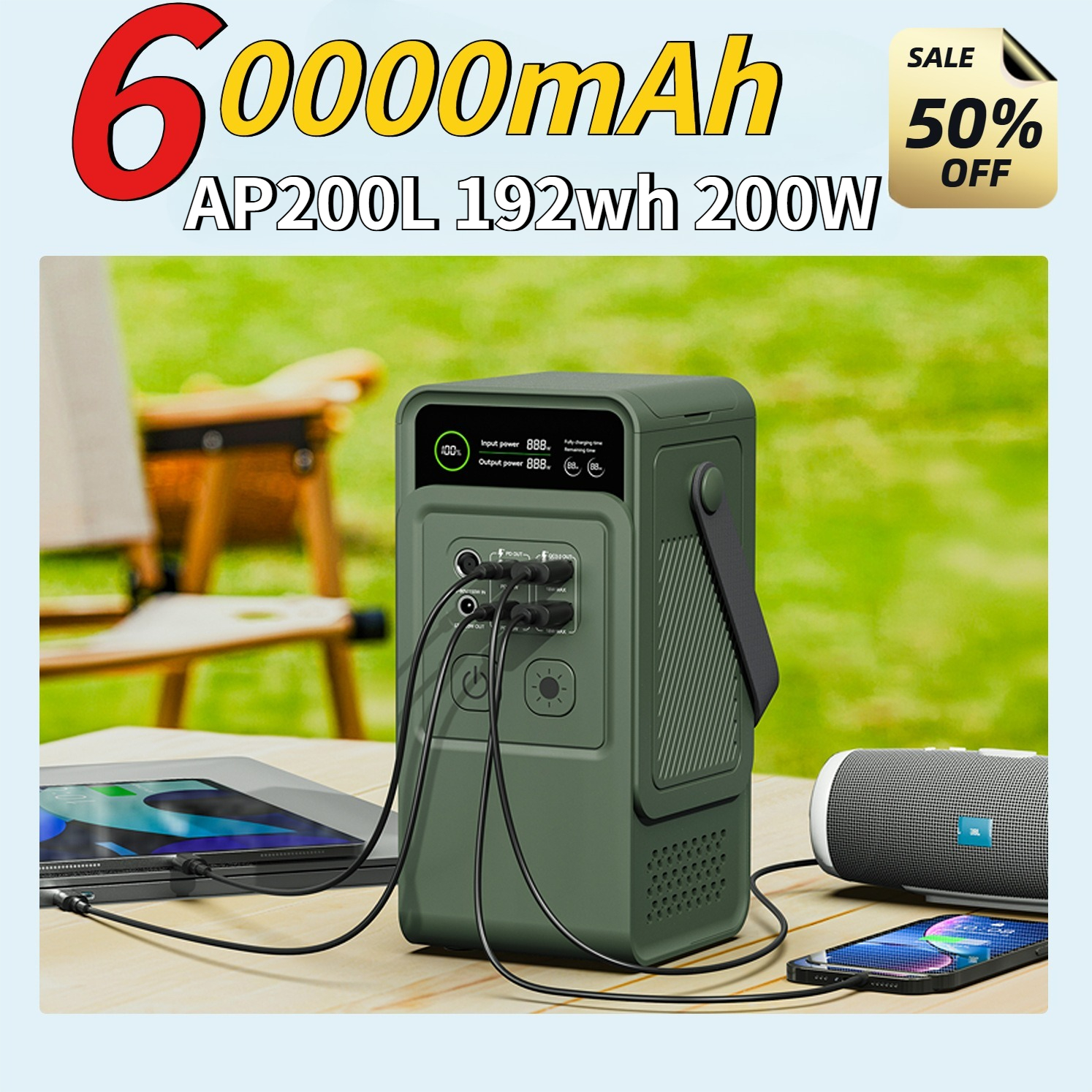 Outdoor Powerbank - 60000mAh 200W 192Wh Camping Power Station